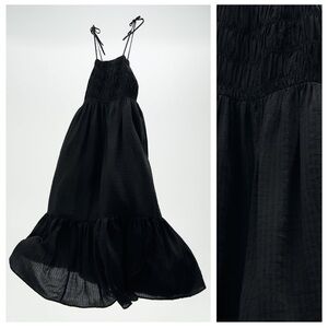 Zara Black Textured Tiered Midi Dress